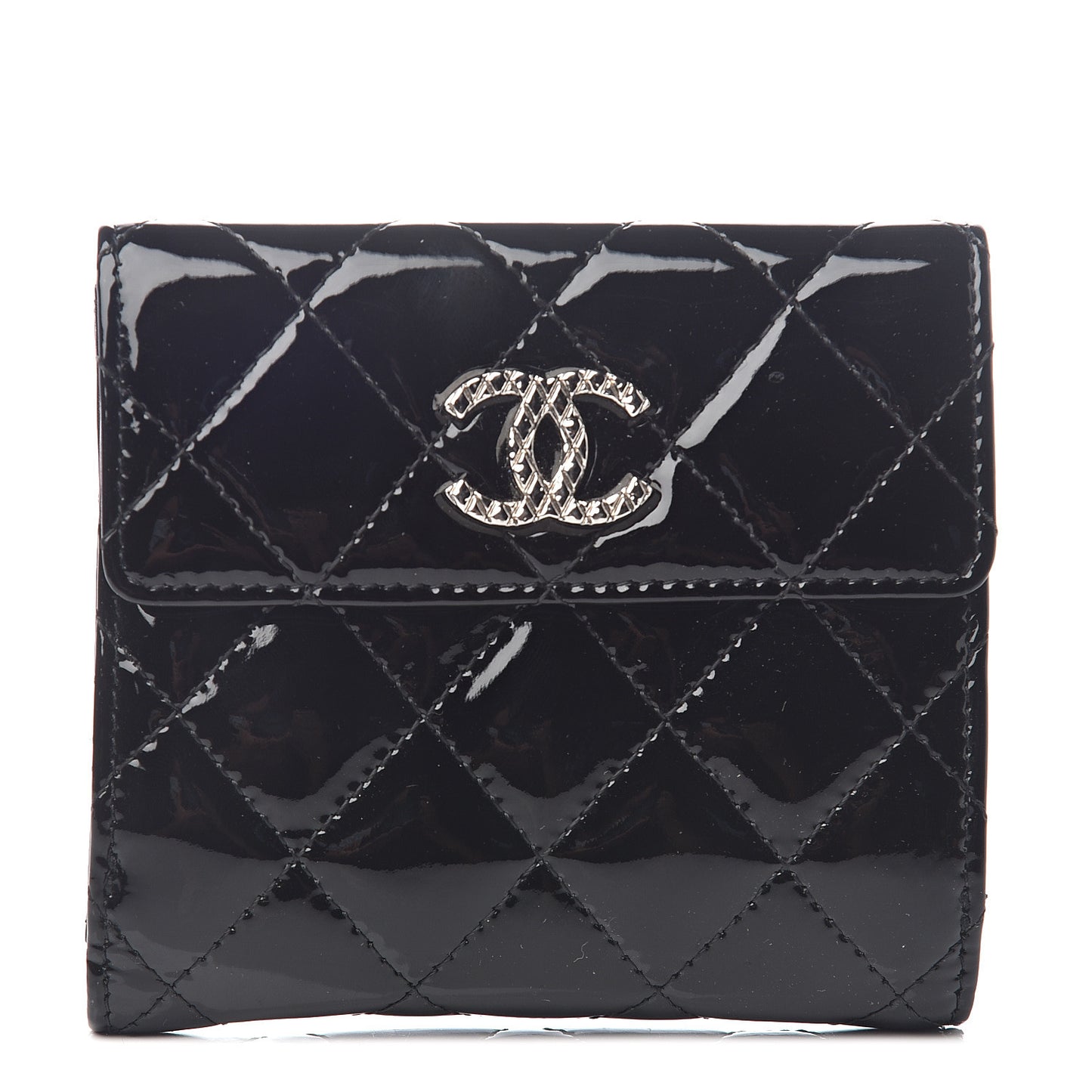 Patent Quilted Brilliant Compact Wallet Black