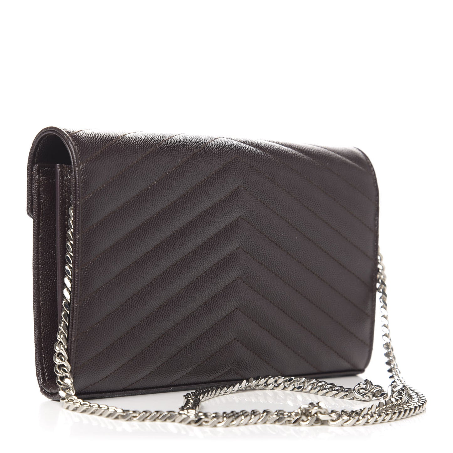 Grain De Poudre Matelasse Chevron Monogram Chain Wallet Dark Brown