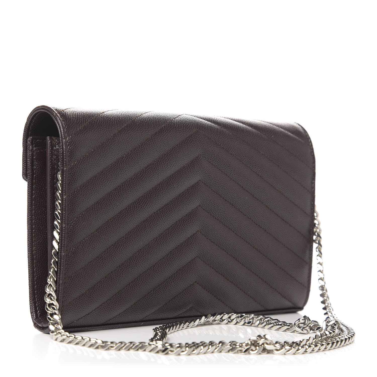 Saint Laurent Grain De Poudre Matelasse Chevron Monogram Chain Wallet Dark Brown 3 of 10