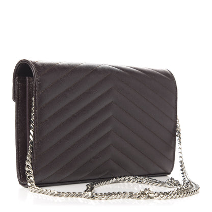 Saint Laurent Grain De Poudre Matelasse Chevron Monogram Chain Wallet Dark Brown 3 of 10