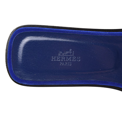 Hermes Suede Goatskin Crystal Powder Oran Sandals 40 Black Bleu Saphir 7 of 11