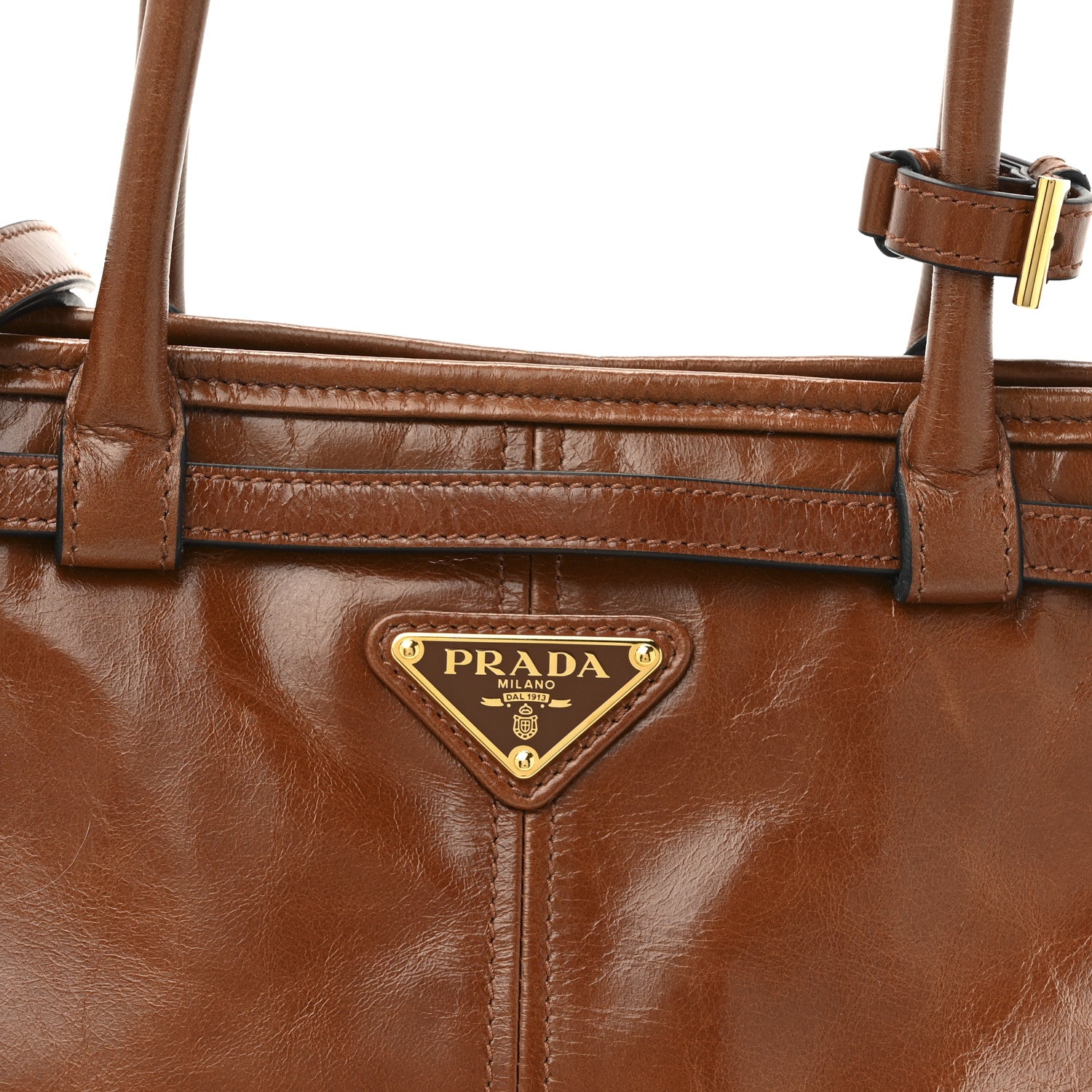 Prada Glossy Calfskin Triangle Medium Bonnie Shoulder Bag Palisander 7 of 9