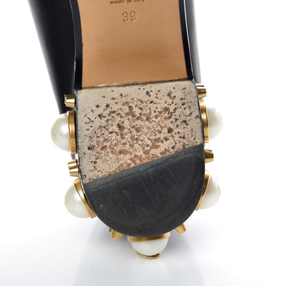 Gucci Betis Glamour Calfskin Web Pearl Embellished Peyton 35mm Loafer Pumps 39 Black 14 of 18