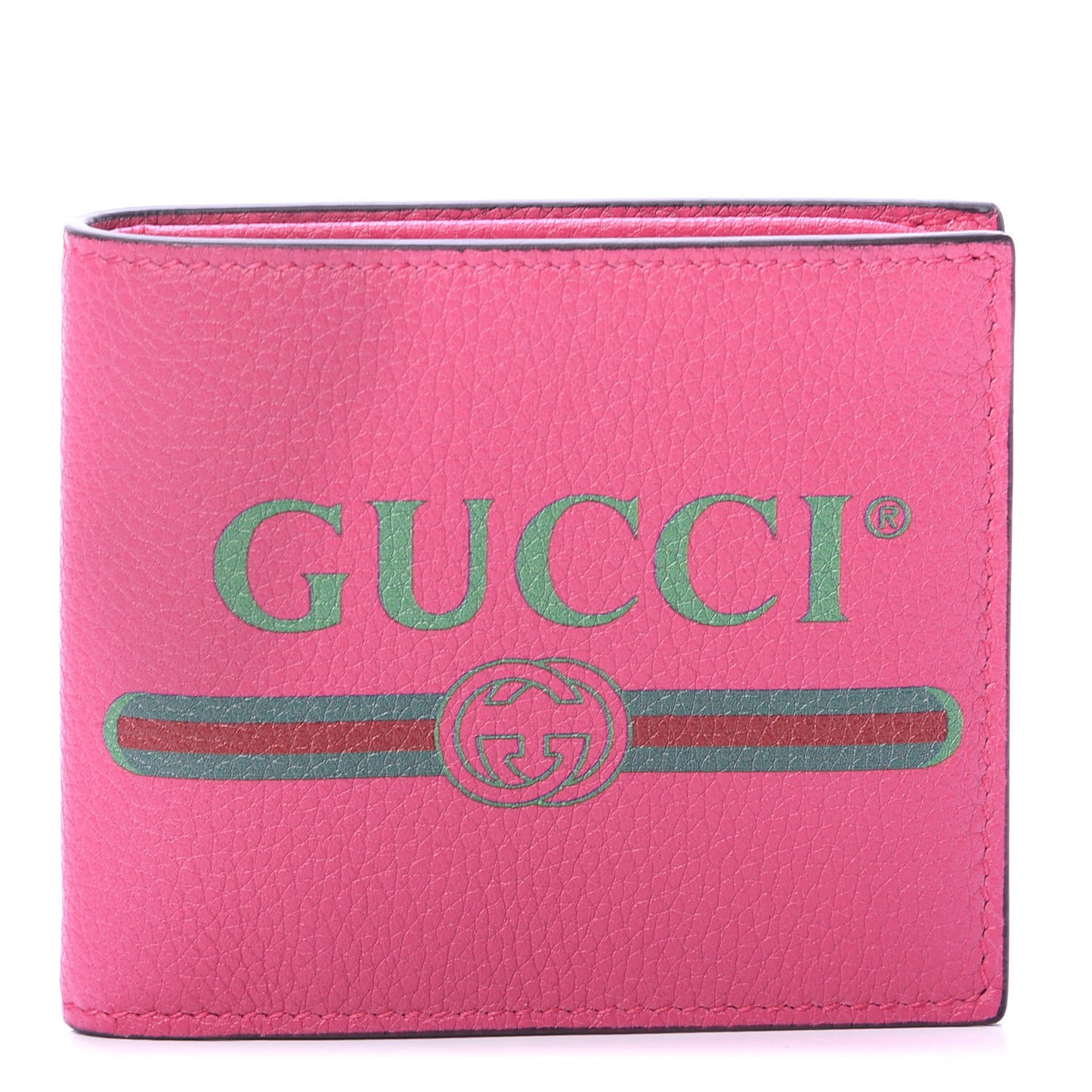 Grained Calfskin Logo Bi-Fold Wallet Box Pink Green