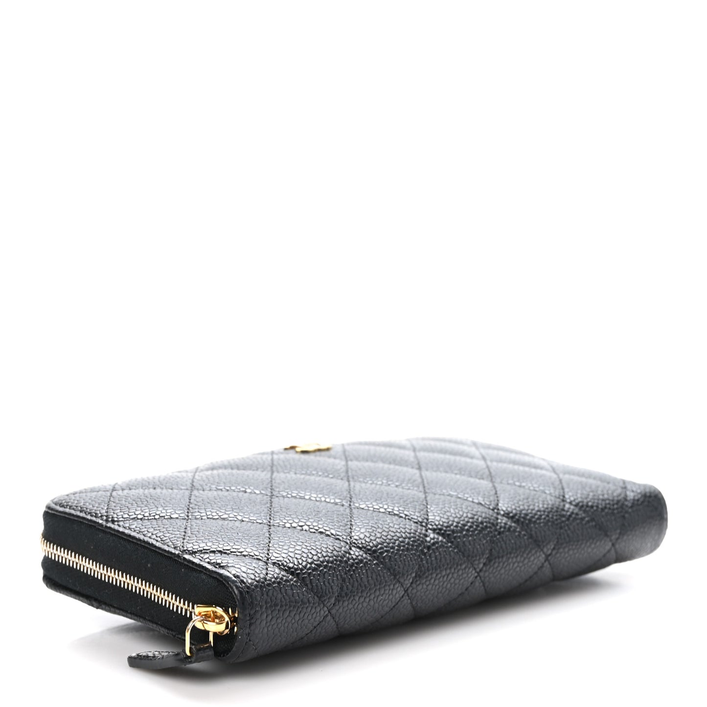 Caviar Quilted Large Gusset Zip Around Wallet Black
