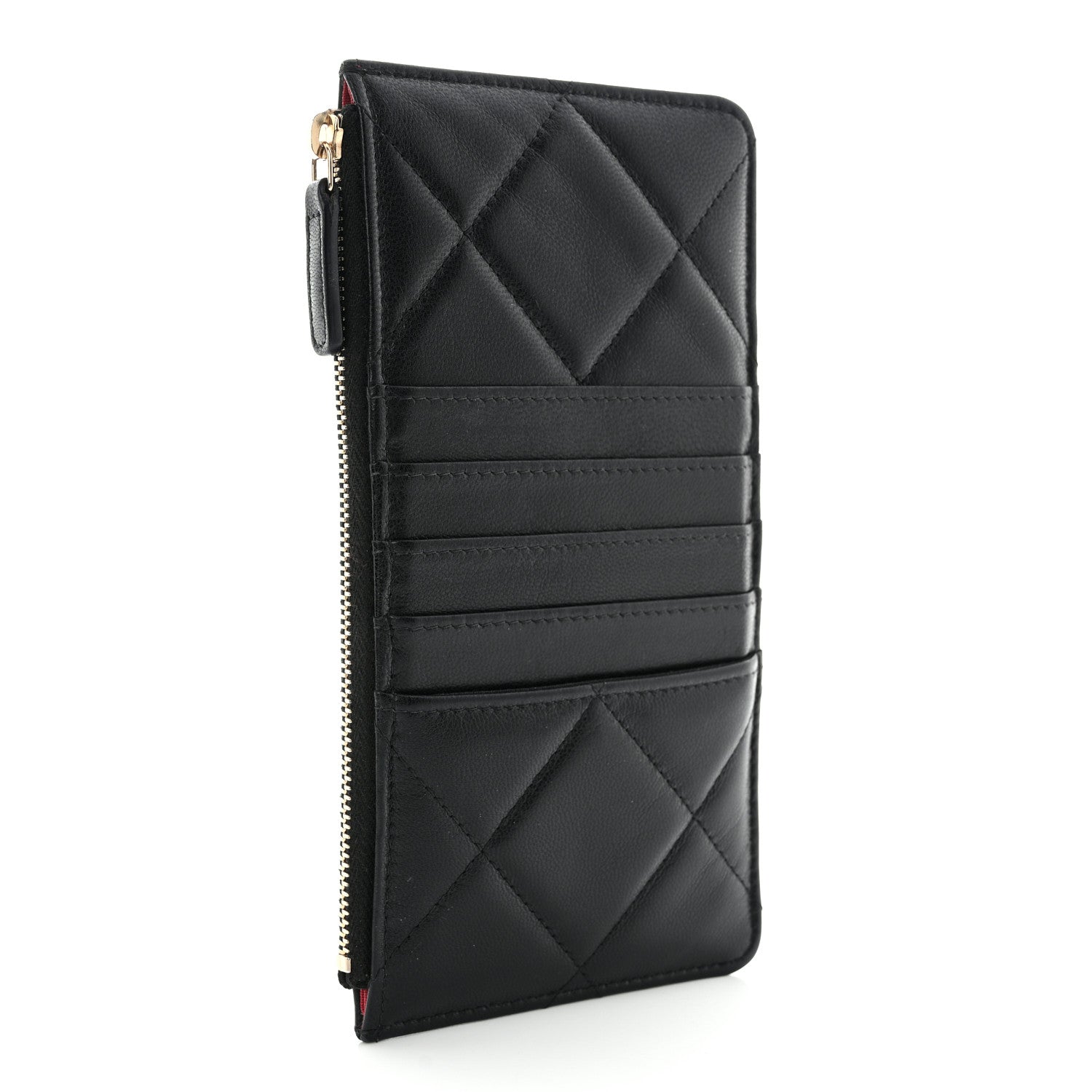 Chanel Goatskin Quilted Chanel 19 Flat Wallet Pouch Black 3 of 9