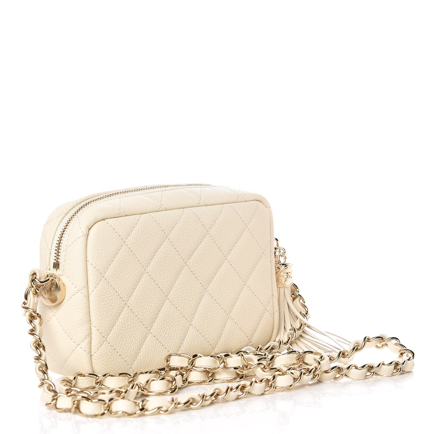 Caviar Quilted Mini Coco Tassel Camera Case White