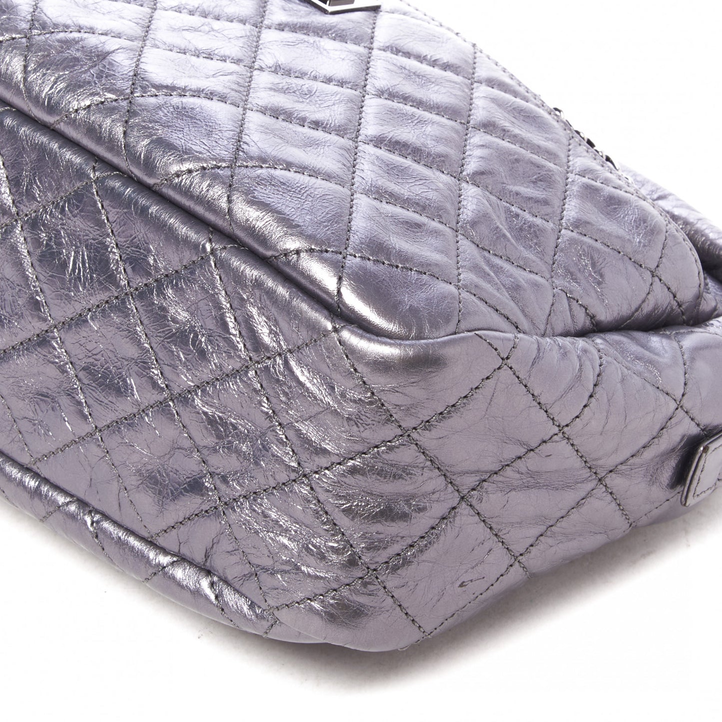 Metallic Aged Calfskin Quilted Medium Reissue Camera Case Dark Silver