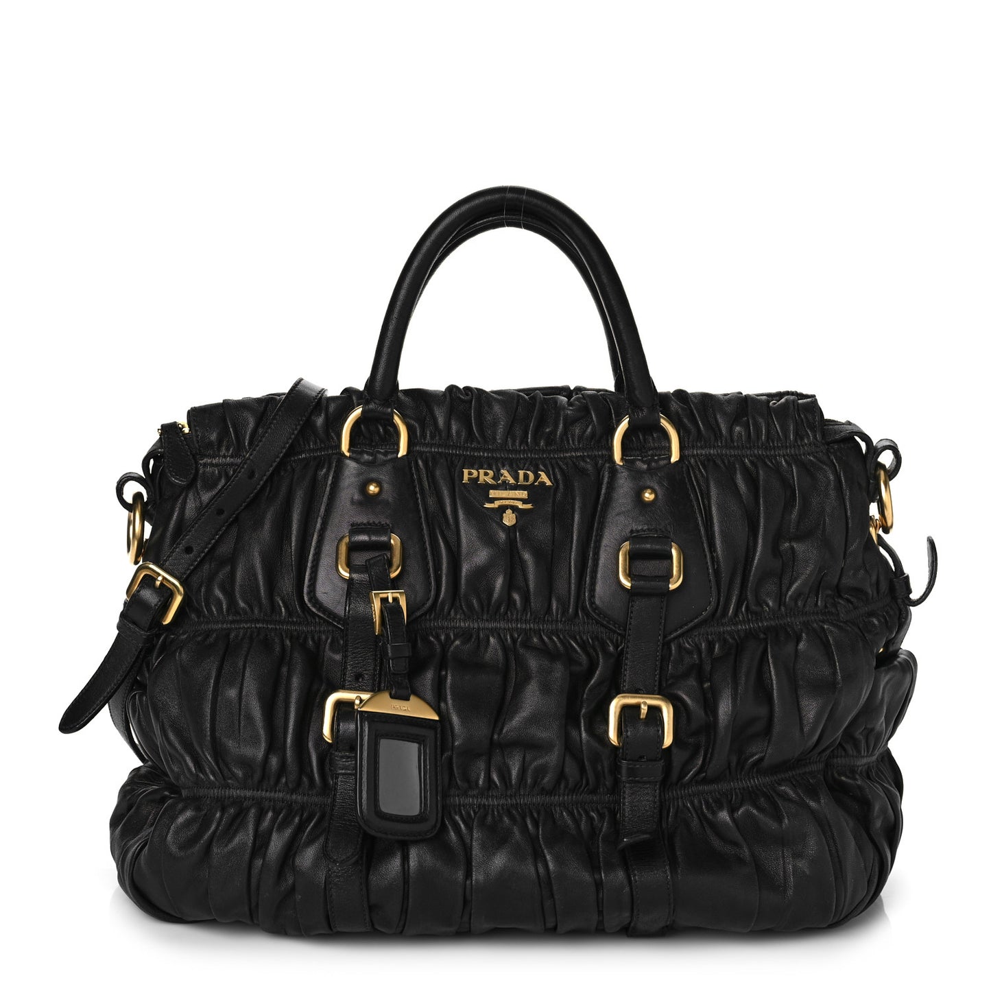 Nappa Gaufre Buckle Shoulder Bag Black