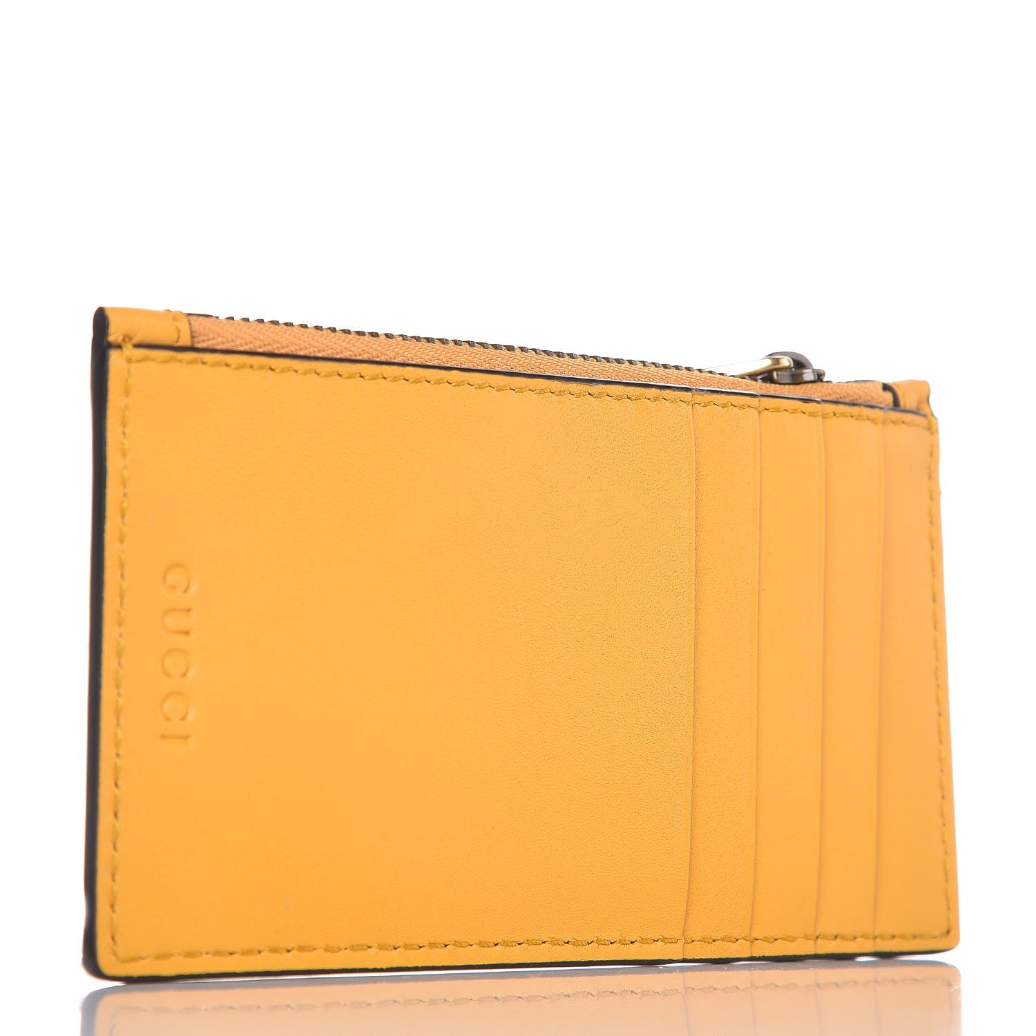 Gucci Calfskin Bee Embossed Coin Case Card Holder Yellow 3 of 7