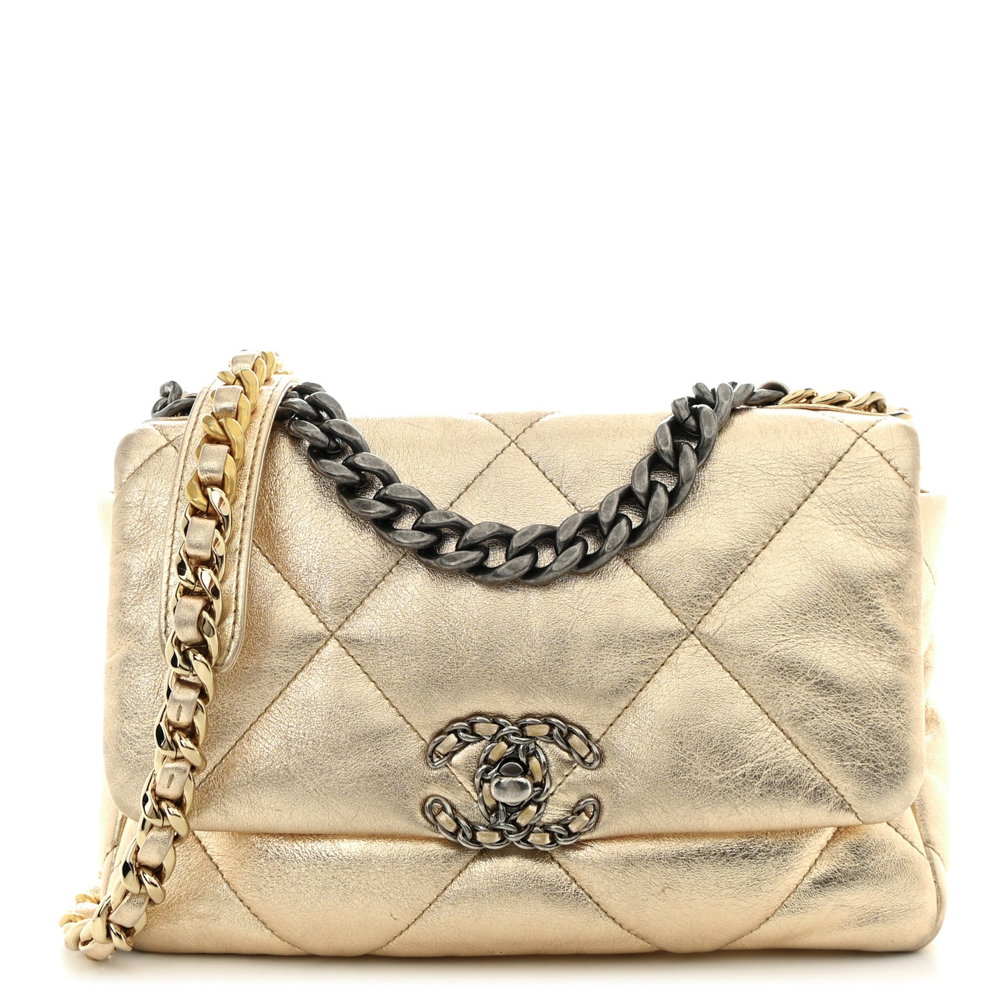 Metallic Lambskin Quilted Medium 19 Flap Gold