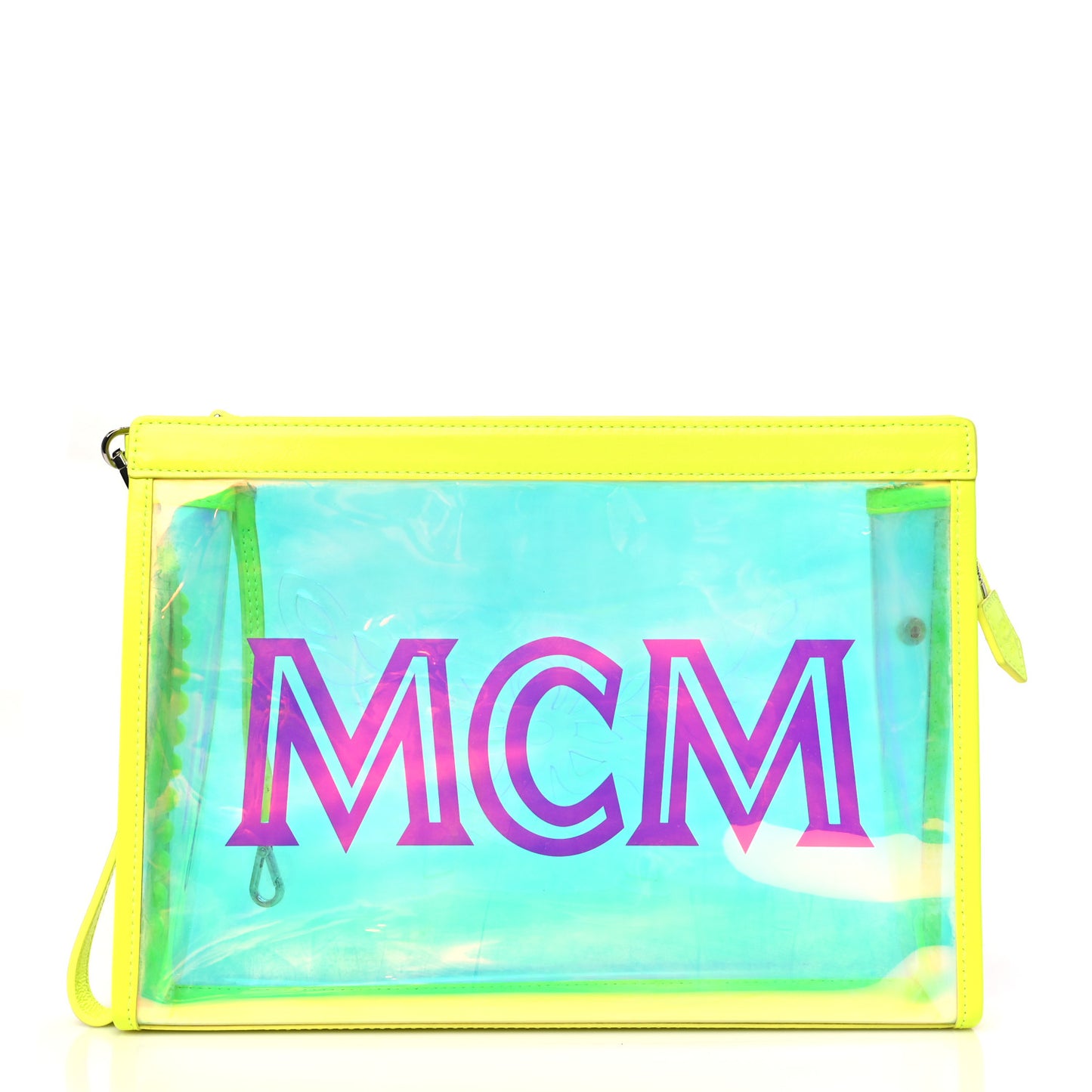 Iridescent PVC Wristlet Neon Yellow