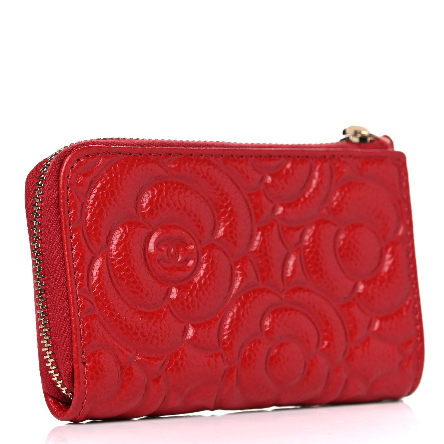 Caviar Camellia Embossed Key Holder Case Red