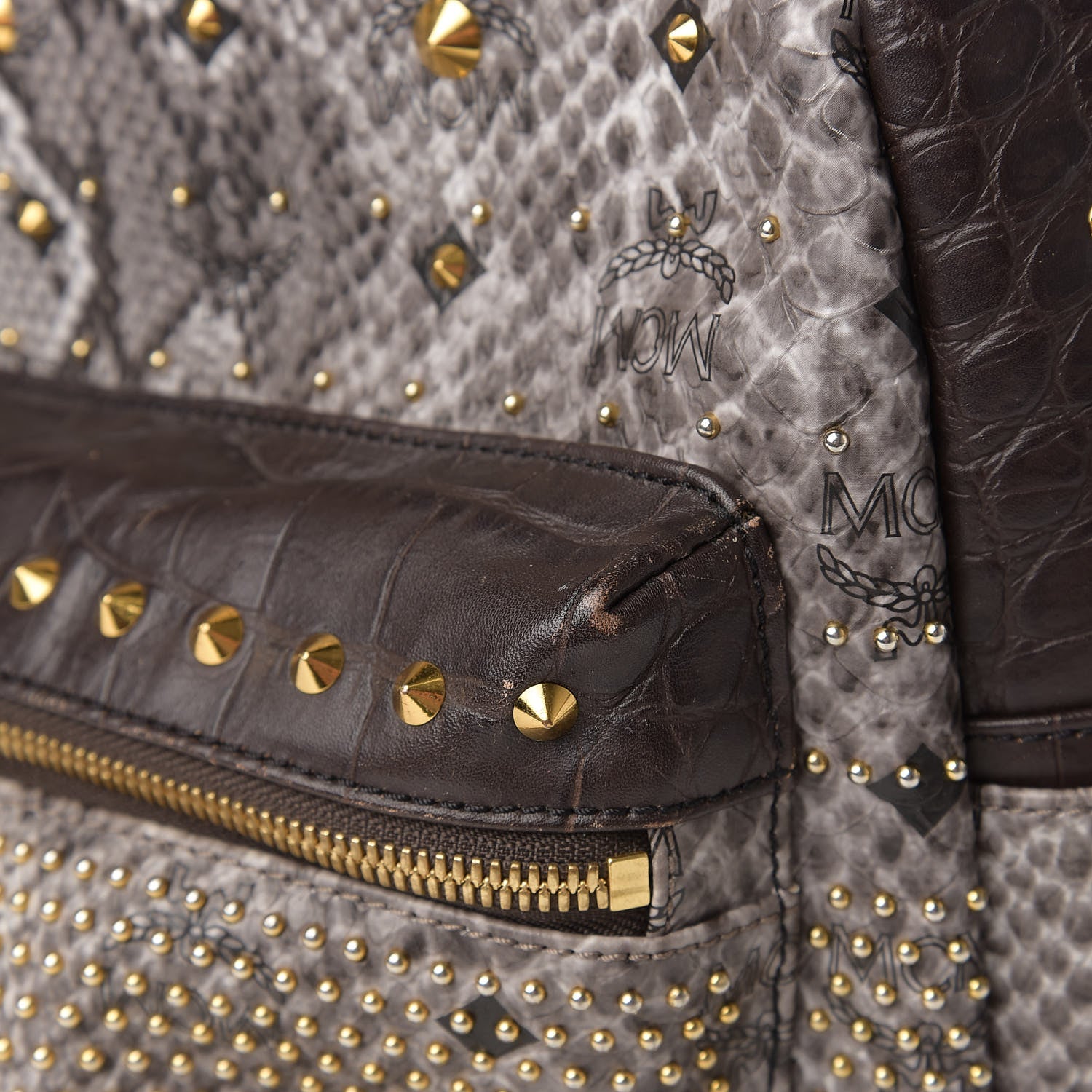 MCM Visetos Snakeskin Printed Studded Small Stark Backpack Light Grey 13 of 13