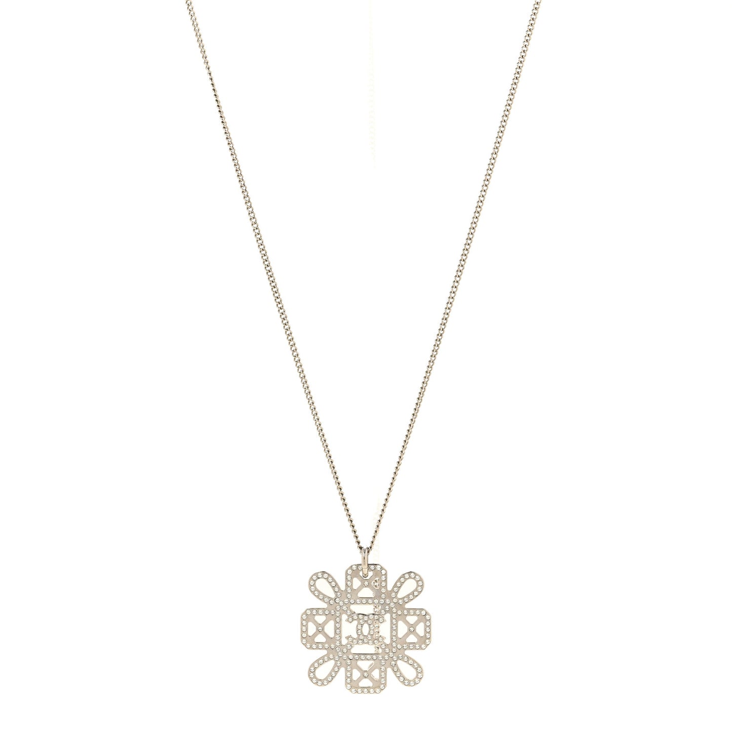 Crystal Strass Cross CC Pendant Necklace Silver