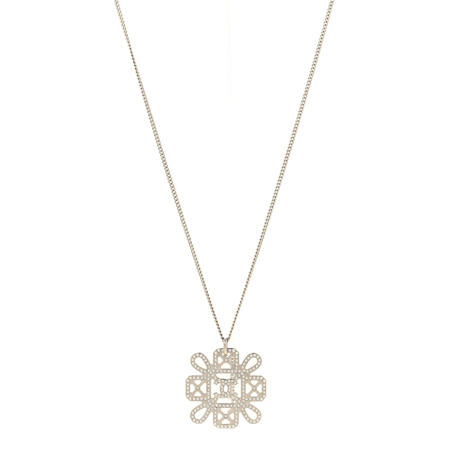 Chanel Crystal Strass Cross CC Pendant Necklace Silver 1 of 5