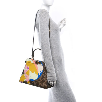Fendi Glazed Fabric Vitello FF 1974 Hairdo Girls Inlay Medium Peekaboo Iconic Satchel Mogano Panna Multicolor 2 of 12
