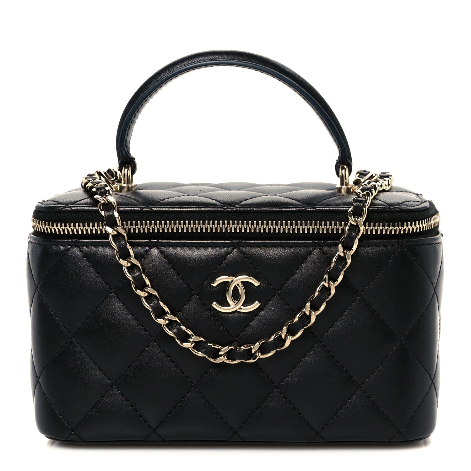 Chanel Lambskin Quilted Small Top Handle Vanity Case With Chain Black 1 of 11