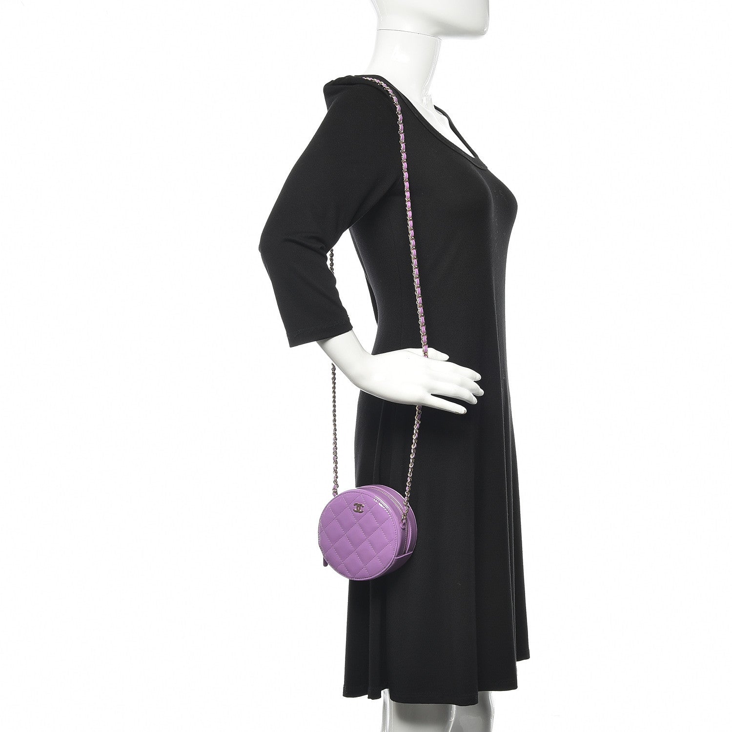 Chanel Patent Quilted Round Clutch With Chain Purple 2 of 12