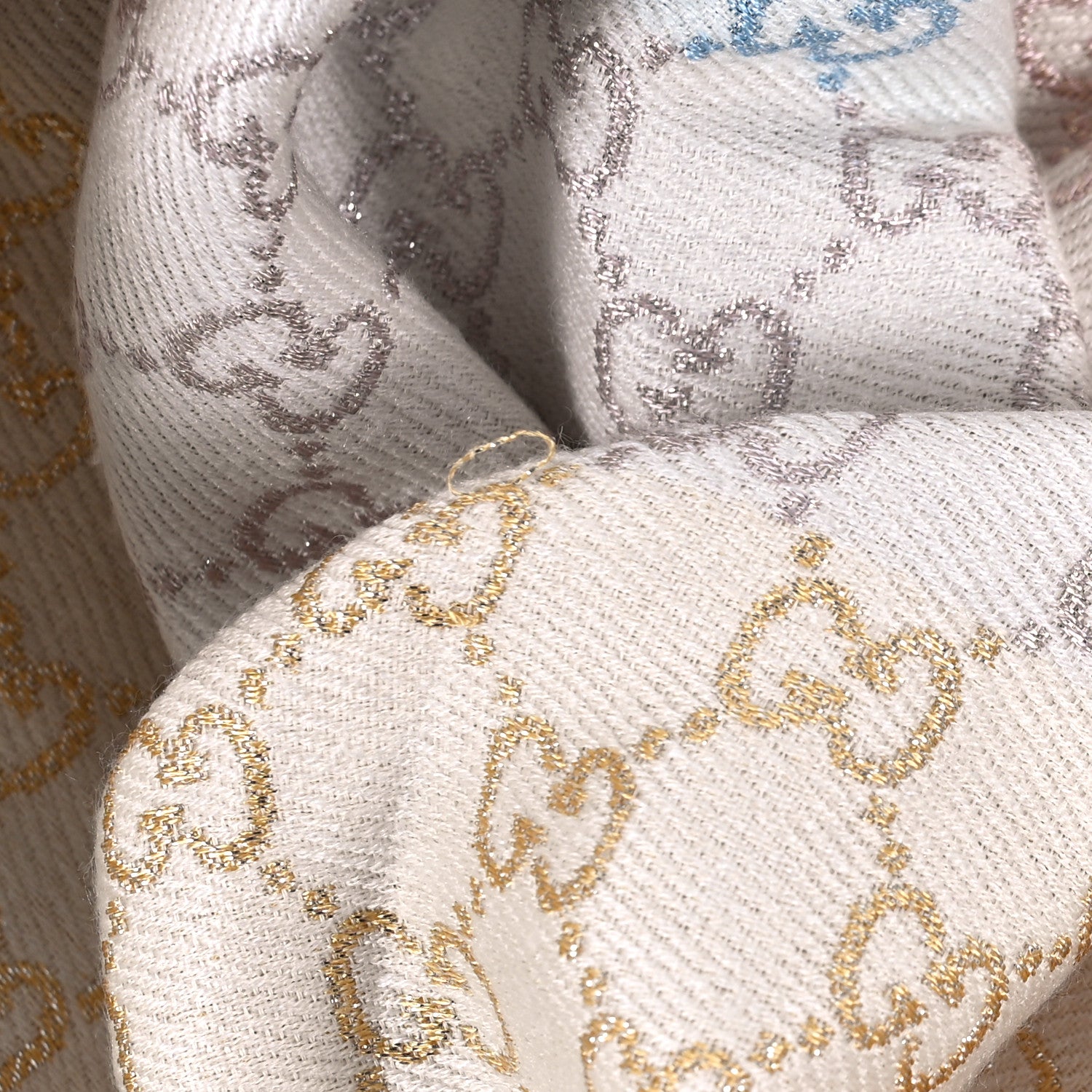 Gucci Viscose Cotton Silk Jacquard GG Monogram Shiny Summer Square Shawl Ivory Multicolor 6 of 7