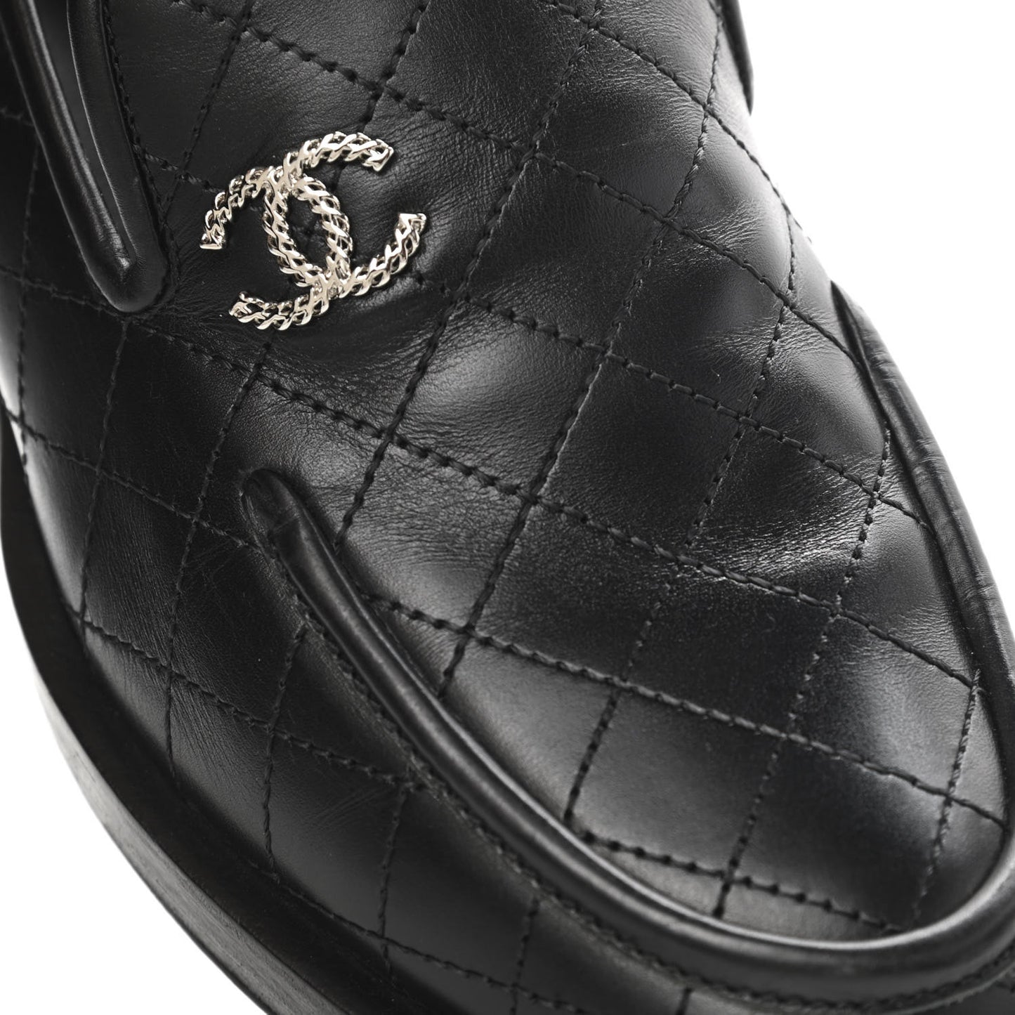 Calfskin Stitched CC Loafers 38 Black