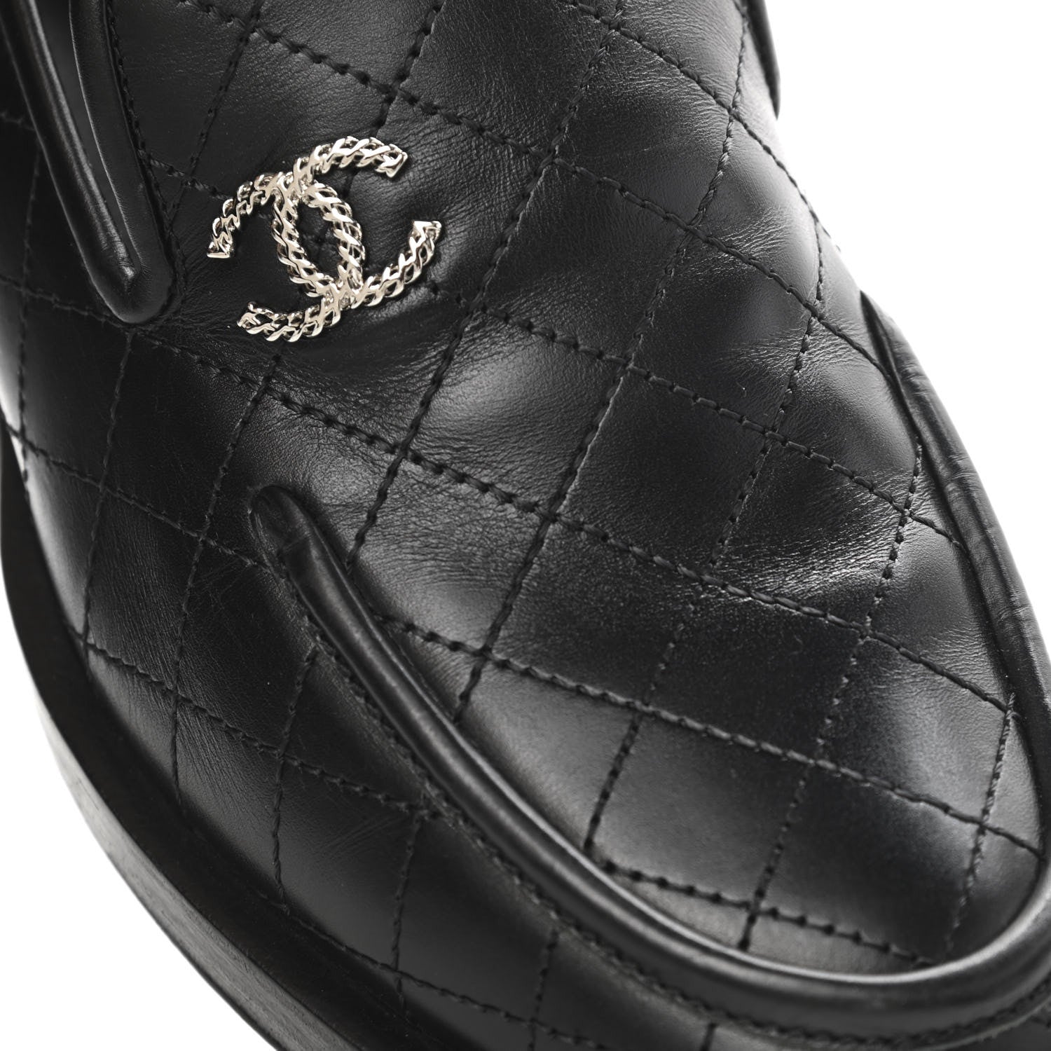 Chanel Calfskin Stitched CC Loafers 38 Black 11 of 12