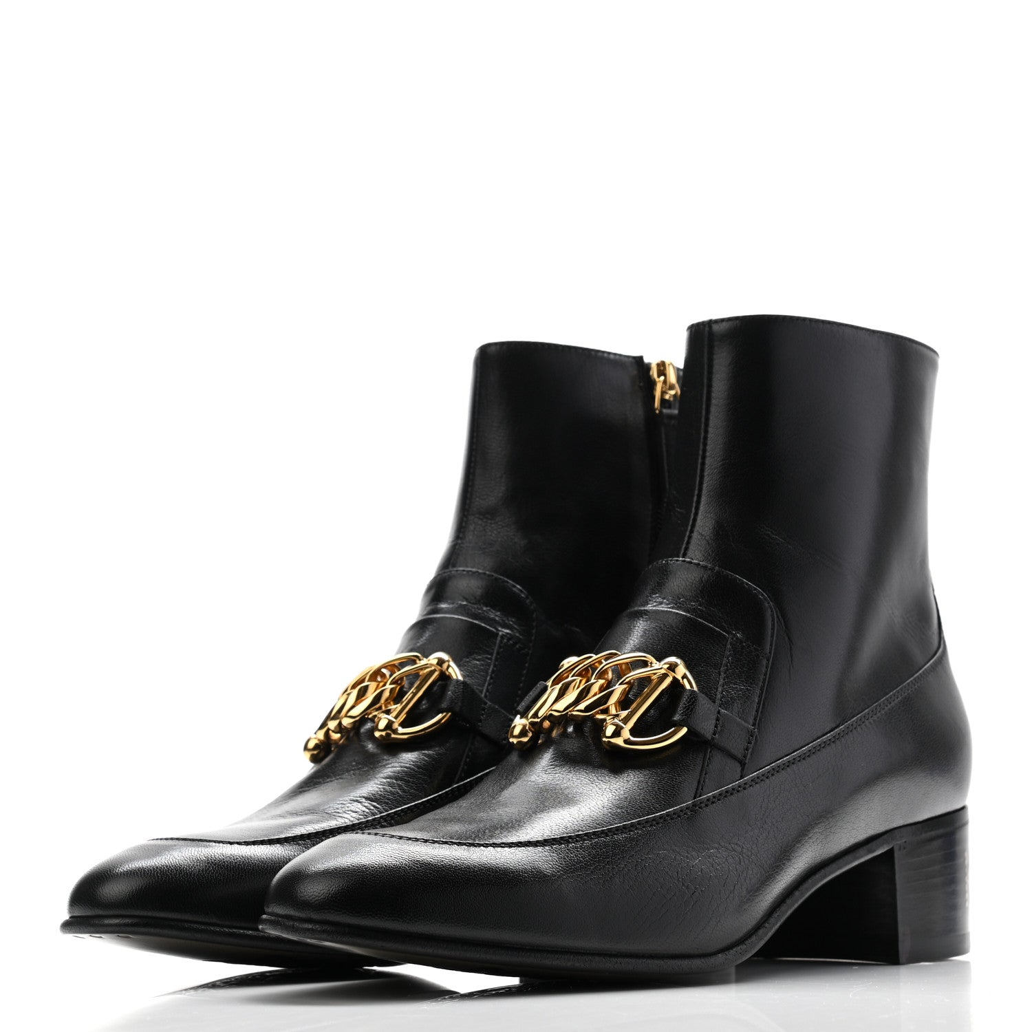 Gucci Goatskin Kitten Chain Horsebit Ankle Boots 40 Black 3 of 11