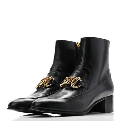 Gucci Goatskin Kitten Chain Horsebit Ankle Boots 40 Black 3 of 11