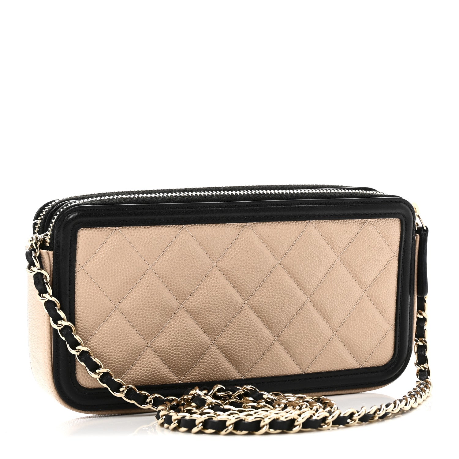 Chanel Caviar Quilted CC Filigree Clutch With Chain Beige Black 3 of 13
