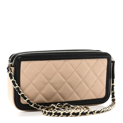 Chanel Caviar Quilted CC Filigree Clutch With Chain Beige Black 3 of 13