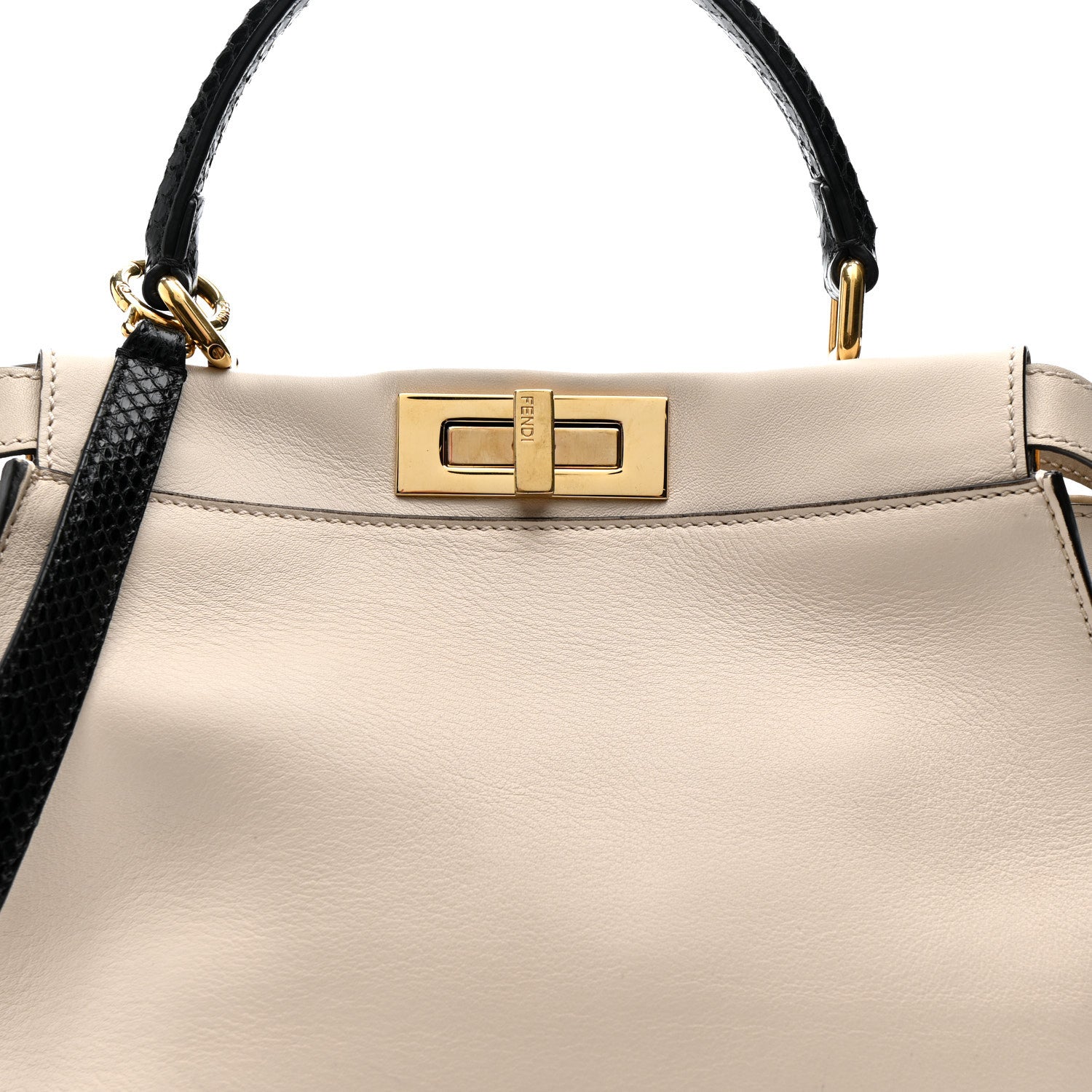 Fendi Vitello Seta Snakeskin Monster Eyes Medium Peekaboo Iconic Satchel  Amido Sand Black 18 of 57