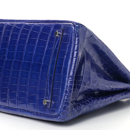 Hermes Shiny Porosus Crocodile Birkin 35 Bleu Electrique 9 of 9