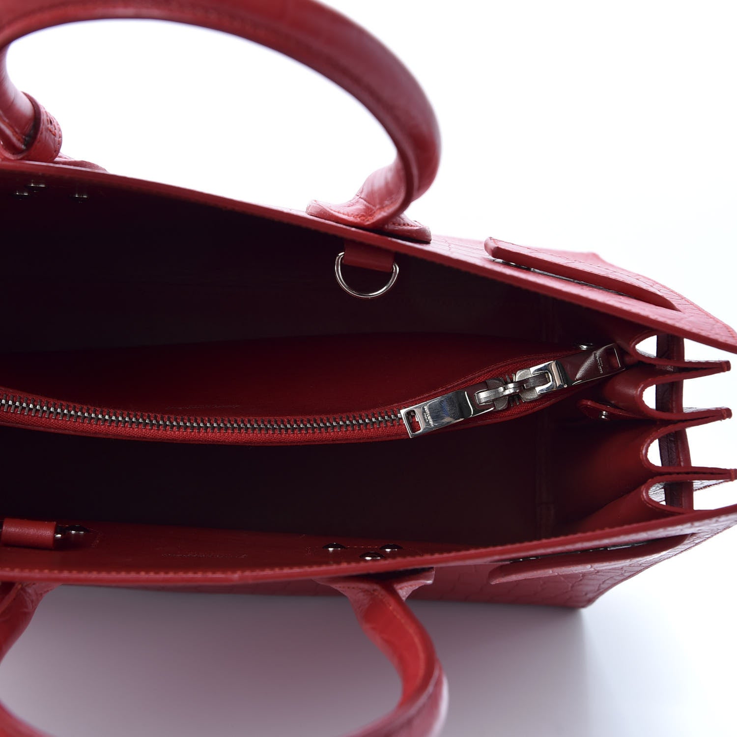 Saint Laurent Calfskin Crocodile Embossed Small Sac De Jour Eros Red 4 of 9