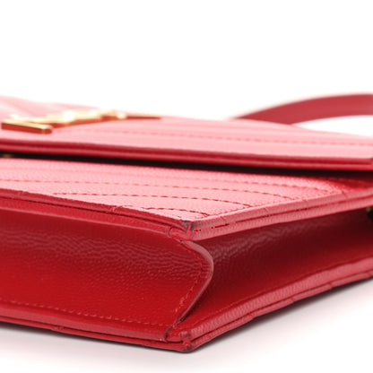 Saint Laurent Grain De Poudre Matelasse Chevron Monogram Envelope Chain Wallet New Red 10 of 15