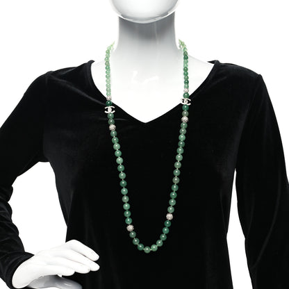 Chanel Beaded Crystal CC Long Necklace Silver 2 of 5