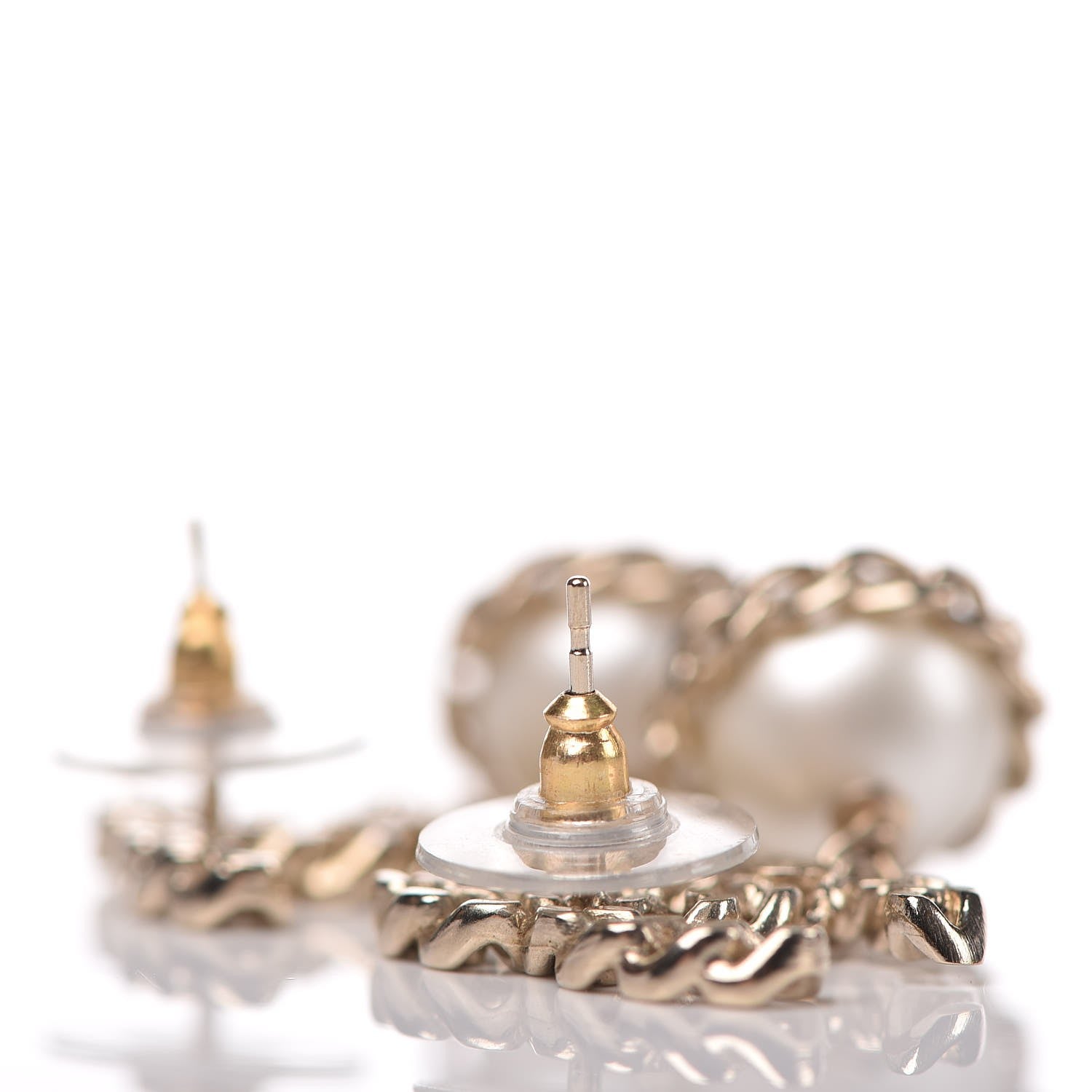 Chanel Chain Pearl CC Drop Earrings Gold 3 of 5