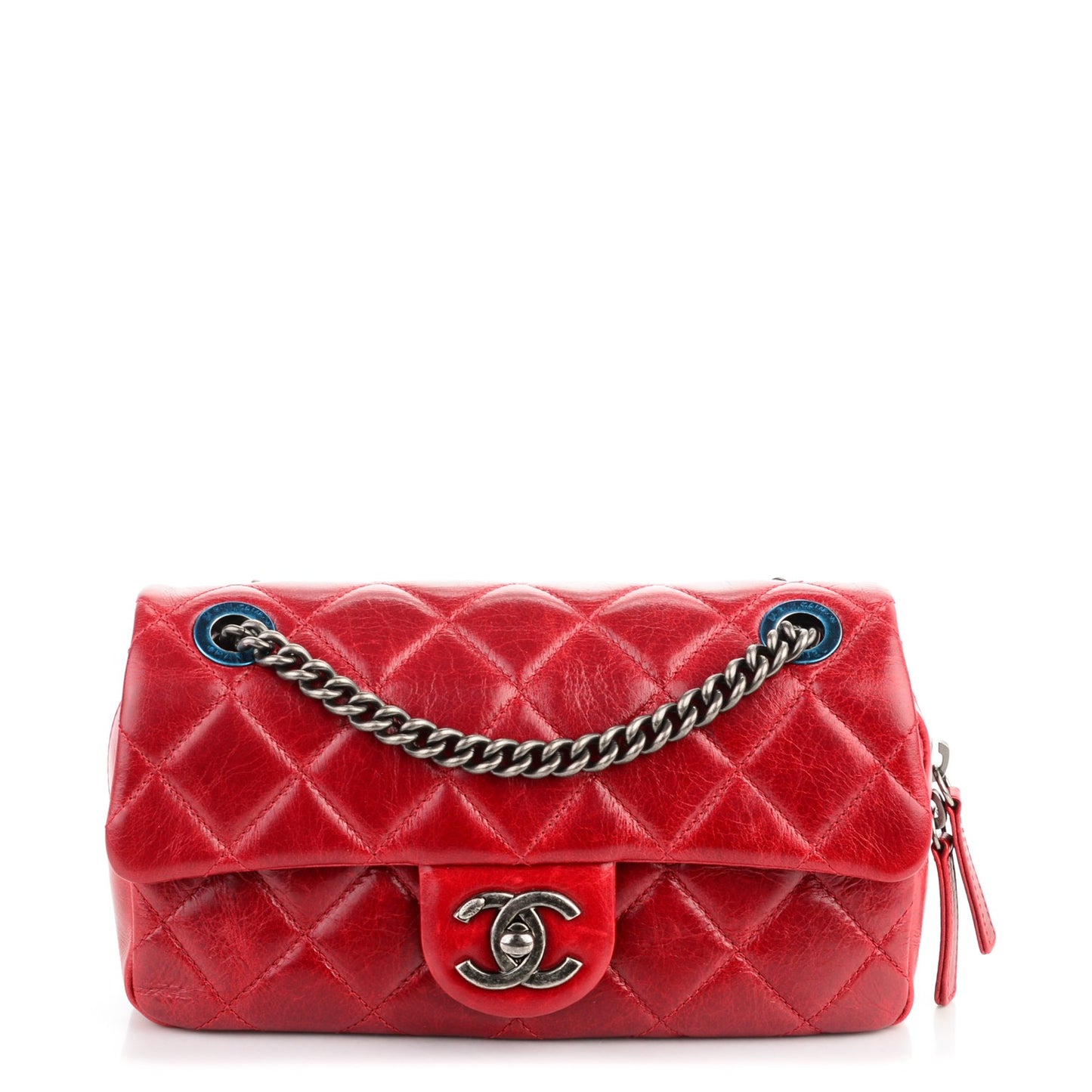 Glazed Calfskin Quilted Small Duo Color Flap Red