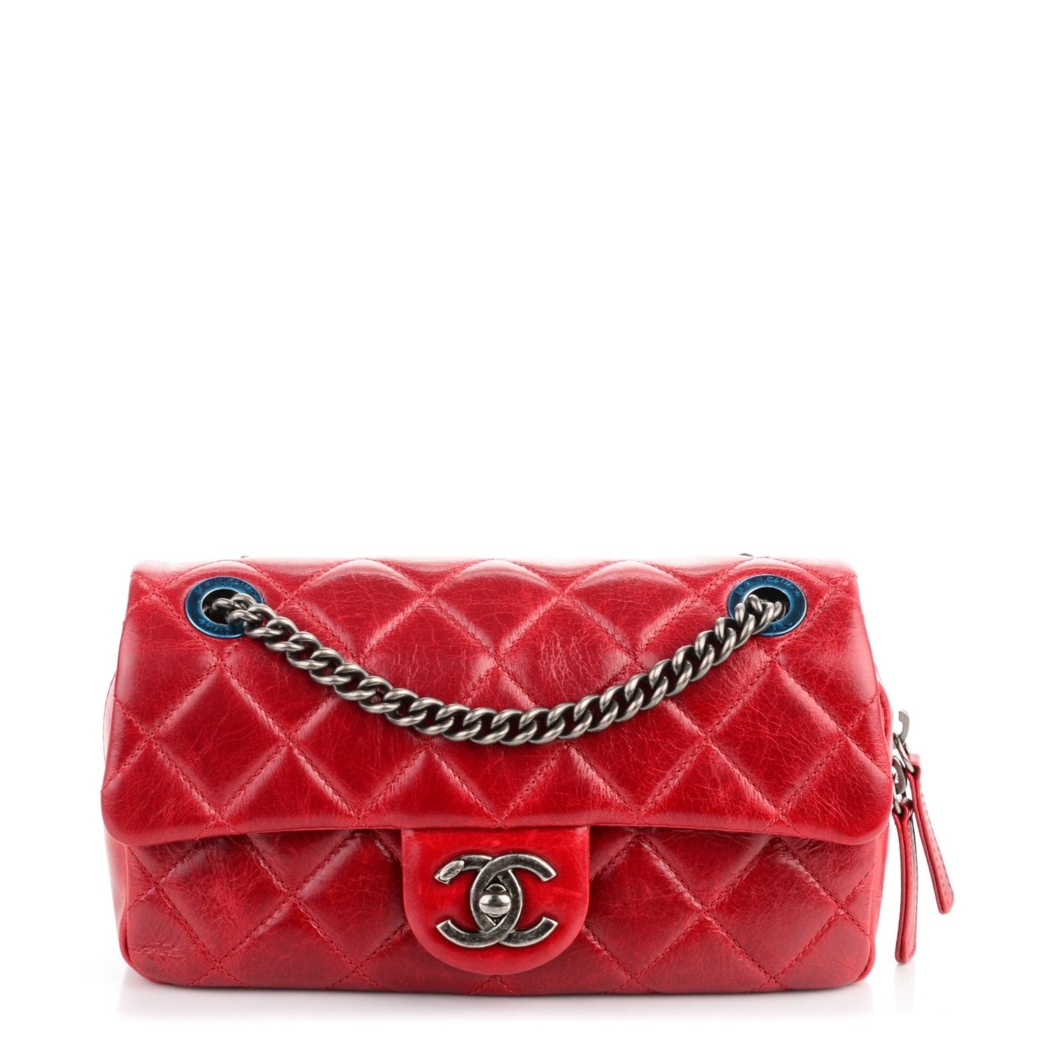 Chanel Glazed Calfskin Quilted Small Duo Color Flap Red 1 of 7