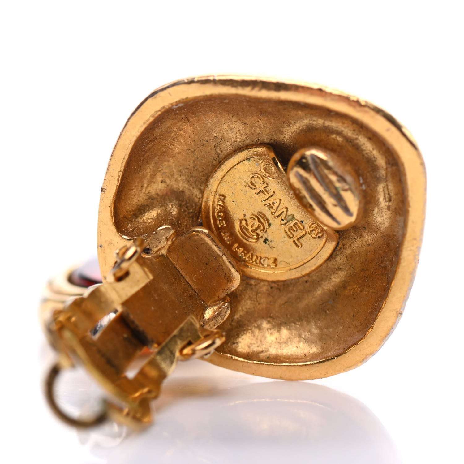 Chanel Metal Resin Clip On Drop Earrings Gold 4 of 4