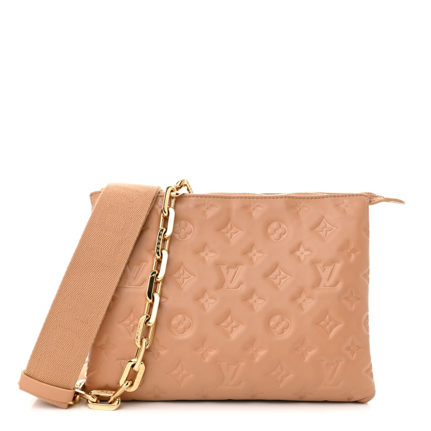 Lambskin Embossed Monogram Coussin PM Camel