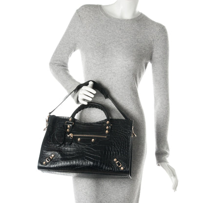 Balenciaga Calfskin Crocodile Embossed Giant 12 Gold Hardware City Black 2 of 7