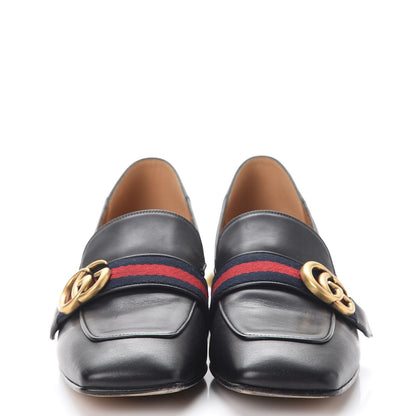 Gucci Calfskin Web Pearl Embellished Peyton Loafers 38.5 Black 2 of 16