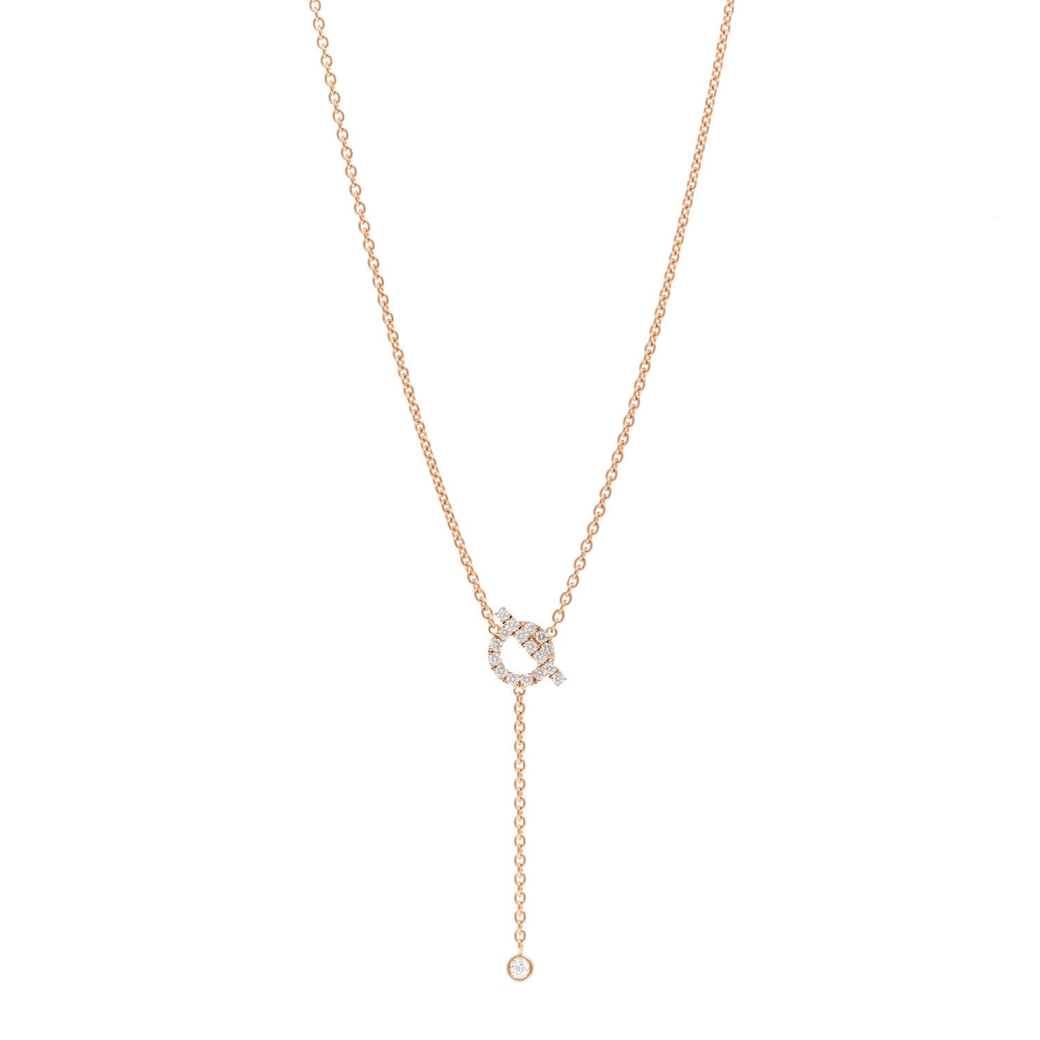 Hermes 18K Rose Gold Diamond Finesse Lariat Necklace 1 of 4