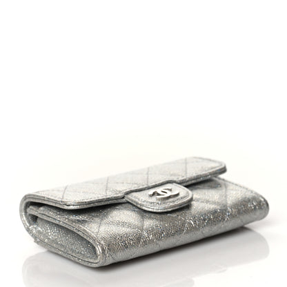 Chanel Glittered Metallic Caviar Quilted Flap Card Holder Wallet Silver 4 of 9