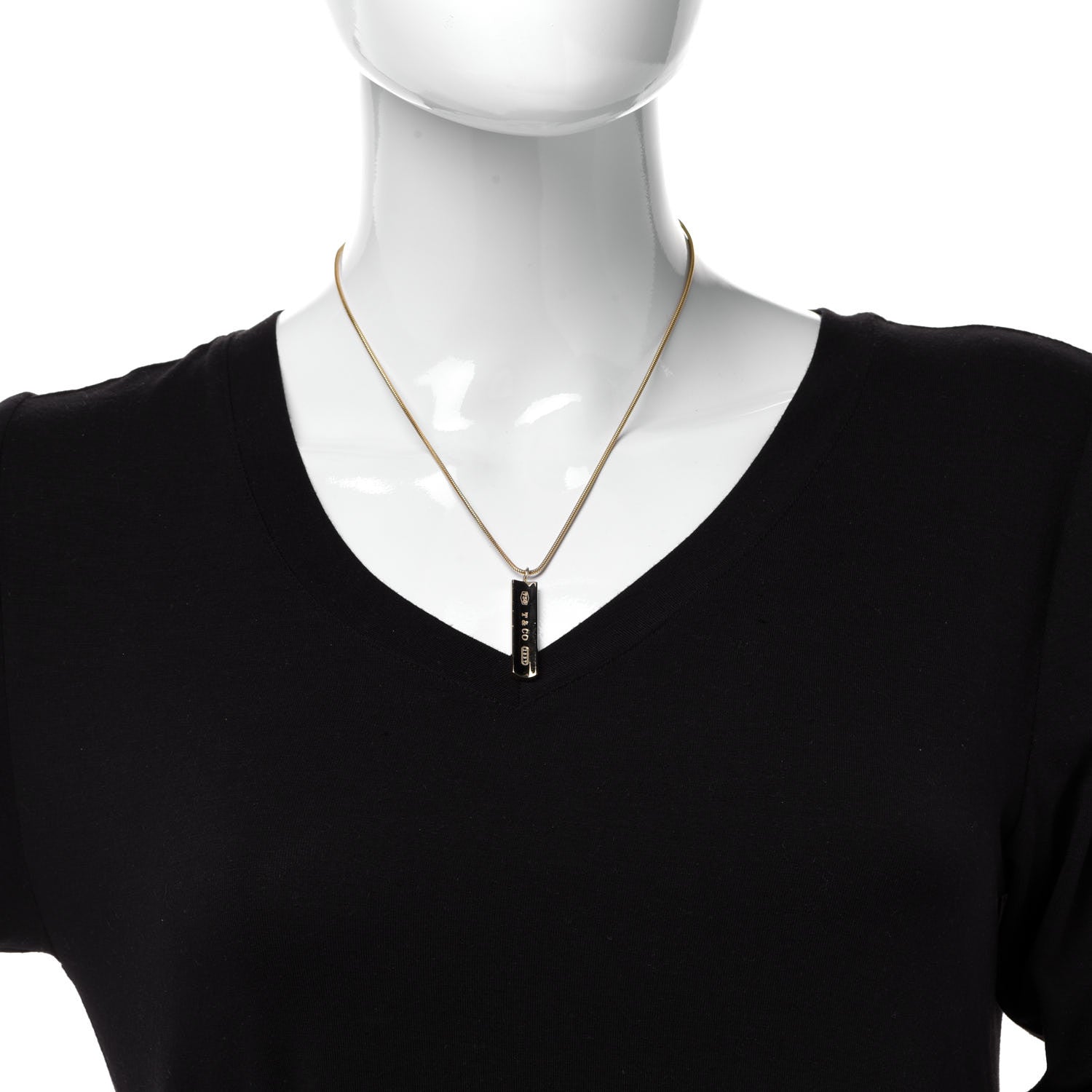 Tiffany 18K Yellow Gold 1837 Bar Pendant Necklace 2 of 6