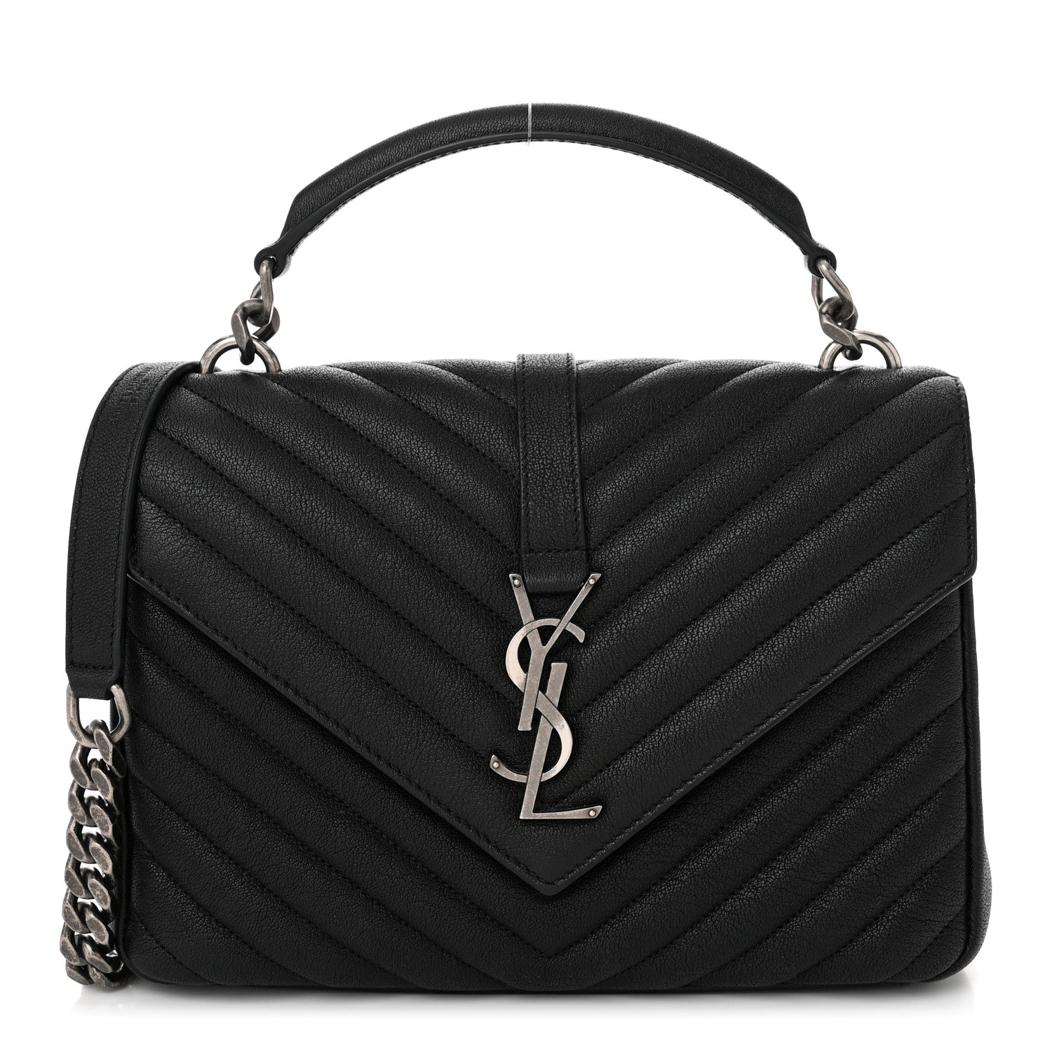Saint Laurent Sheepskin Matelasse Chevron Monogram Medium College Bag Black 1 of 11