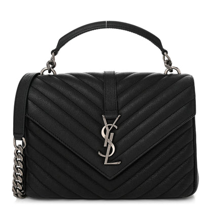 Saint Laurent Sheepskin Matelasse Chevron Monogram Medium College Bag Black 1 of 11