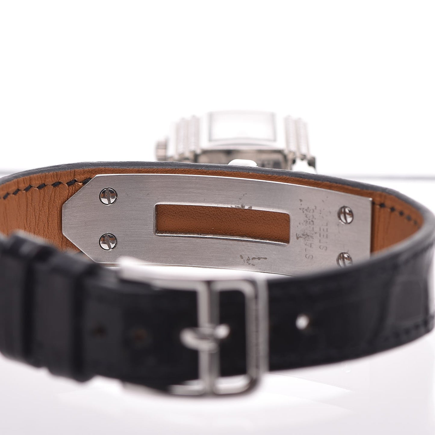 Stainless Steel Alligator Diamond Mother of Pearl 20mm Kelly Cadena Quartz Watch Noir