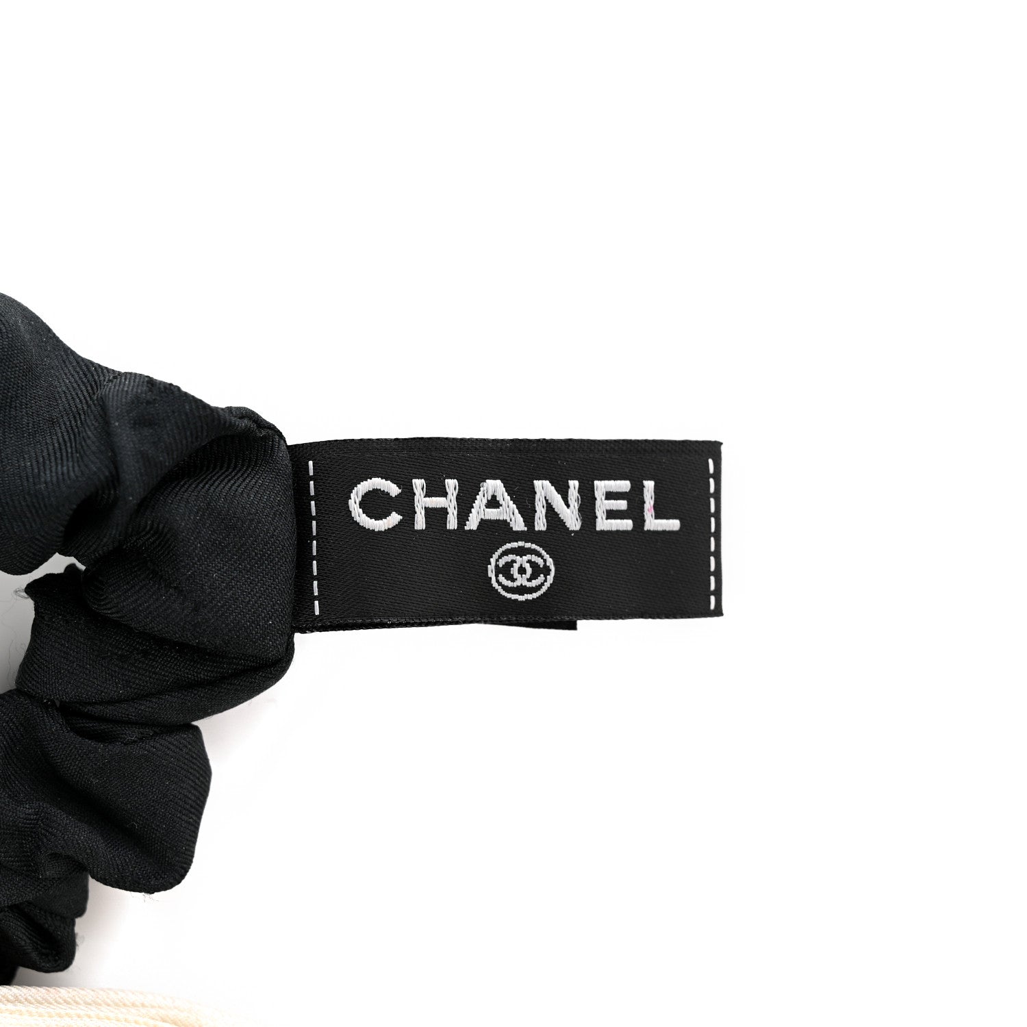 Chanel Silk Hair Tie Black Ivory 3 of 4