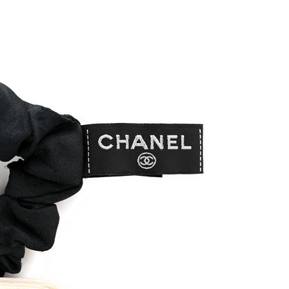 Chanel Silk Hair Tie Black Ivory 3 of 4